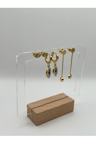 Arnes Jewelry Çelik Zirkon Taşlı Nazarlı Göz Detaylı 3 Çift Set Küpe Ar309nes Gold