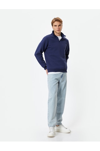 Koton Yarım Fermuarlı Sweatshirt Basic Dik Yaka Ribanalı Uzun Kollu Lacivert 4sam70002mk Lacivert