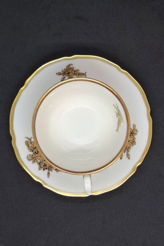 Gold Tone Floral Porselen Kahve Fincanı 60 Ml Krem