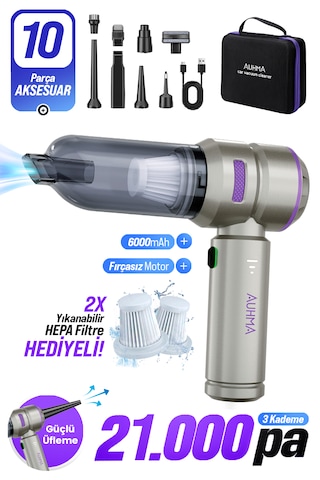 Auhma Ahv-02 21.000PA Kablosuz Taşınabilir Araç İçi Süpürgesi Mor