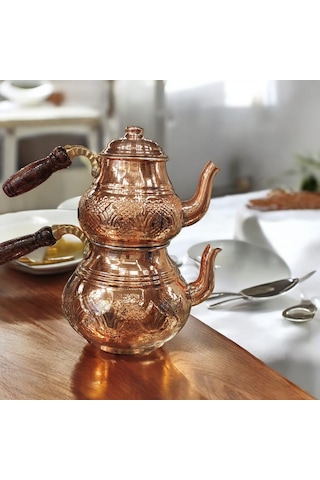 Bakır Çaydanlık & Bakır Demlik Çiçek Desenli Bakır Çaydanlık Büyü