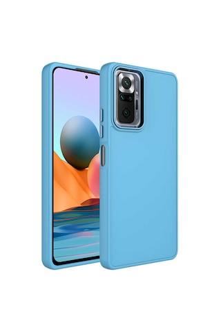 Redmi Note 10 Pro Kılıf Metal Çerçeve Ve Buton Tasarımlı Silikon Luna Kapak Sierra Mavi Sierra Mavi