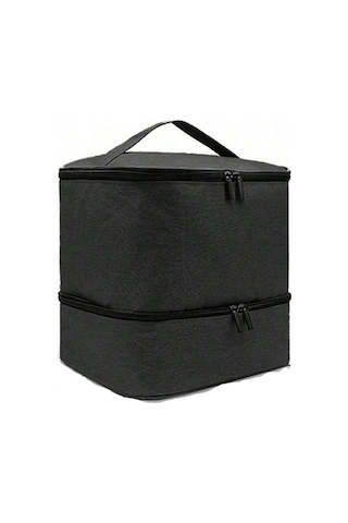 Reedark Siyah Çift Katlı Saçma Tırnak Gereçleri Çantası - 30'lu Oje/yağ Saklama, Ağlı Cep, Su Geçirmez Pu, Taşınabilir Kollü Makyaj Organizer Siyah