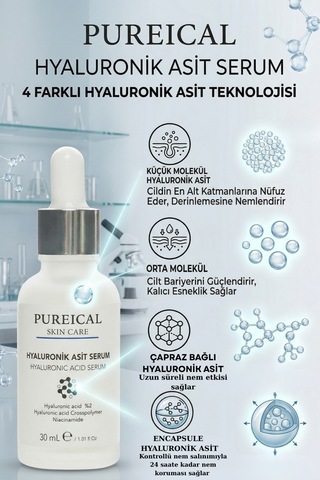 Pureical %2 Hyaluronik Asit Serum, Yoğun Nem, Cilt Dolgunlaştırıcı Ve Canlı Cilt Bakım 30 Ml