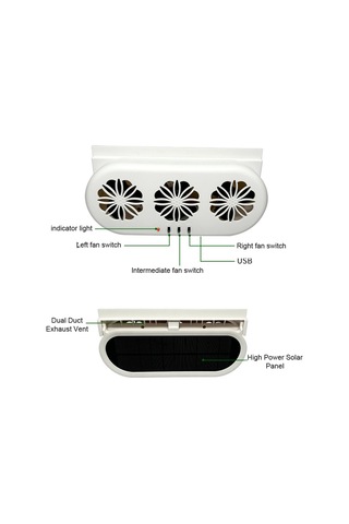Hallow-3 Usb Ve Güneş Enerjili Fanlı Araba Egzoz Hava Vantilatörü Beyaz
