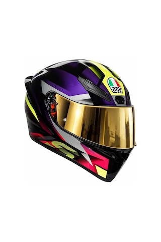 Agv K1 S E2206 Fastlap Black Purple Pınk M0196 Kask Gold Vizör Sarı