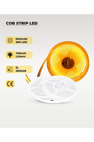 12v Cob Şerit Led Amber Işık - Metrede 360 Led - 5 Metre 5 METRE