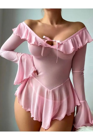 Eloria Fashion 2'li Pembe Tanga Hediyeli Kadın Fantezi Gecelik,pembe Fantezi İç Giyim,fantezi Elbise Pembe