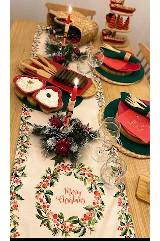 Yılbaşı Runner Örtüsü Yeniyıl Noel Runner 40x140 Renkli