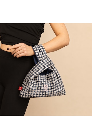 Sellhubx Kore Japon Stil El Yapımı Kısa Saplı Bilek Çantası, Kawaii Desenli Astarlı Kumaş Kadın El Çantası 22 16 Cm Lacivert Beyaz Kaz Ayağı Beyaz - Lacivert