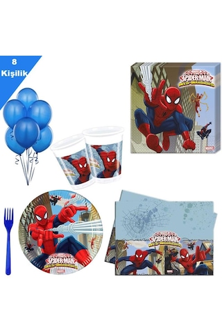 8 Kişilik Spiderman Partisi Örümcek Adam Paket Seti Doğum Günü