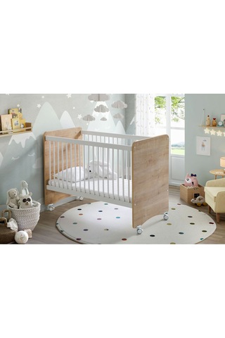 Babywhen 1026 - Tekerlekli Kademeli Pratik Bebek Beşik 60x120 Ahşap