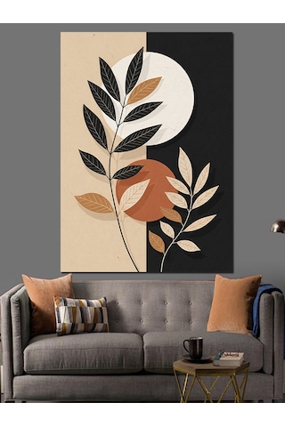 Ahşap Tablo Bohem Tarzda Modern Yaprak Çizimi