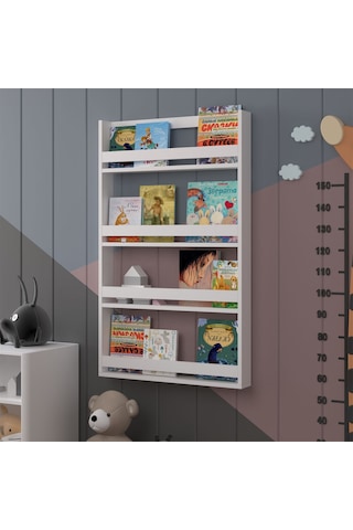 Asra Trend Çocuk Odası Duvar Rafı Kitaplık ÇR-01 %100 MDF Montessori Tipi Raf Beyaz