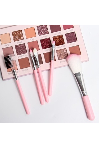 Jms 5 Parçalı Makyaj Fırçası Seti: Pembe Göz Farı, Allık, Dudak Ve Kaş Fırçaları Ve Çift Amaçlı Kaş Tarağı