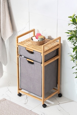 Dekorasyaa Bambu 2 Çekmeceli Çok Amaçlı Banyo Düzenleyici Çamaşır Sepeti Organizer Bambu