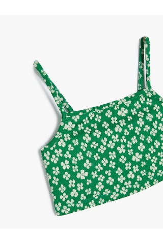 Koton Crop Atlet İnce Askılı Çiçek Baskılı Yeşil Desenli 4skg30036ak Yeşil