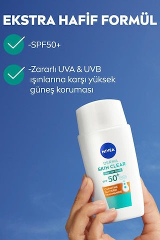 Spf50 Derma Skin Clear Sivilce Karşıtı Yüz Kremi 40 Ml, Matlaştırıcı, Karnitin, Gliserin,niasinamid