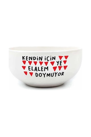 Kendin İçin Ye Elalem Doymuyor Krem Seramik Kase - Hediye Seramik Kase