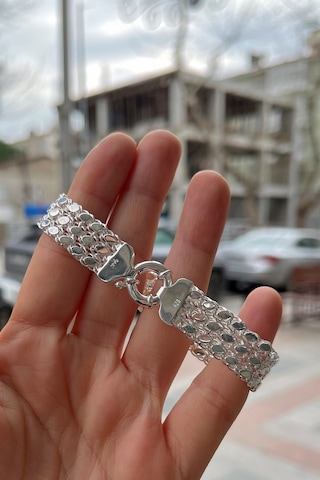 Gümüş 3 Sıralı Pullu Arpa Zincir Bileklik İs13e29 Gümüş
