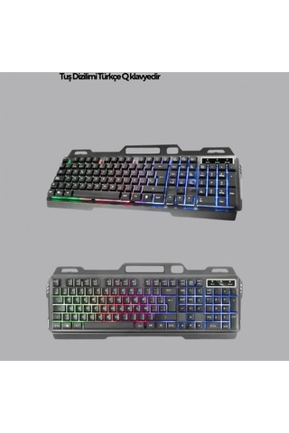 Türkçe Q Işıklı Oyuncu Klavye Ve Mouse Seti Bluetooth 5.2 Kulaklık Usb Bağlantı