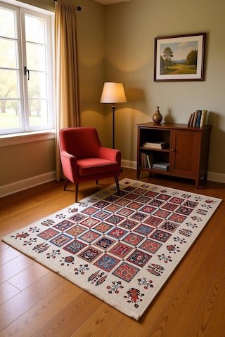 Blghome Renkli Etnik Desen Modern Halı Dekoratif Kilim Kırmızı