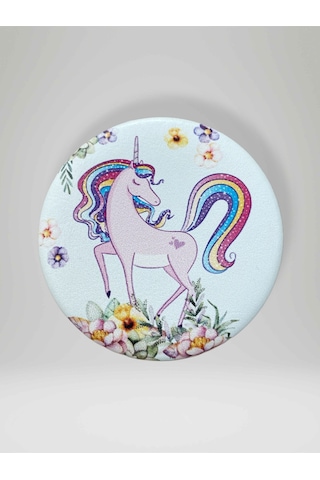 Unıcorn Temalı Çift Taraflı Yuvarlak Cep Çanta Makyaj El Aynası 7cm Çap Kod:27