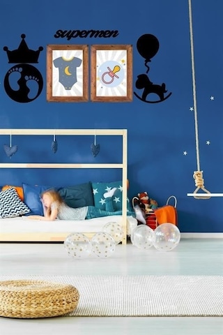 Evyora Deco103 Supermen Dekoratif Duvar Süsü Tablo Aksesuar Ahşap Tasarım Hediye Pano Sticker Seti