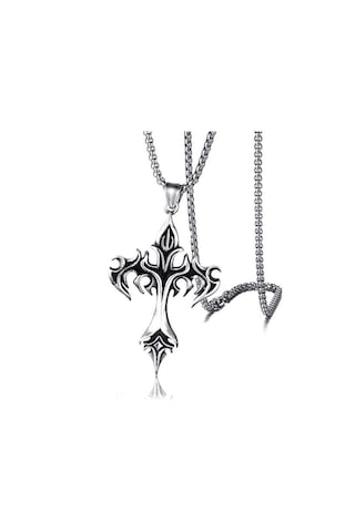 Gotik Alev Haç Kolye Kolye Erkek 50 Cm Paslanmaz Çelik Zincir Boyun Punk Hediye Gümüş