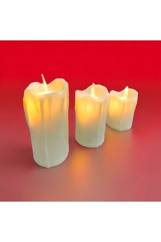Led Li Hareketli 3 Lü Pilli Mum Erimiş Alevli Hareketli Mum Eriyen Mum Krem