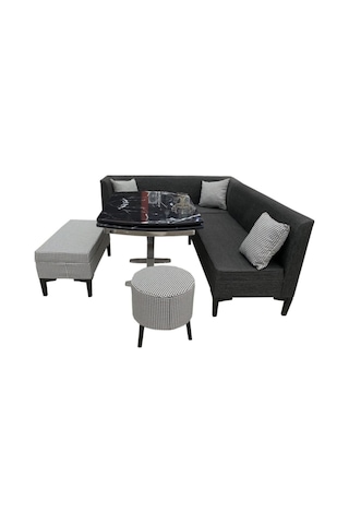 Modern PEDLİ 160x160 cm Mutfak Köşe Takımı Cam Masalı + Puflu