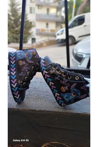 Scarpe Magiche Stitch Dijital Baskılı Kız Çocuk Ayakkabısı 31-35 Numara Arası Işıksızdır Siyah