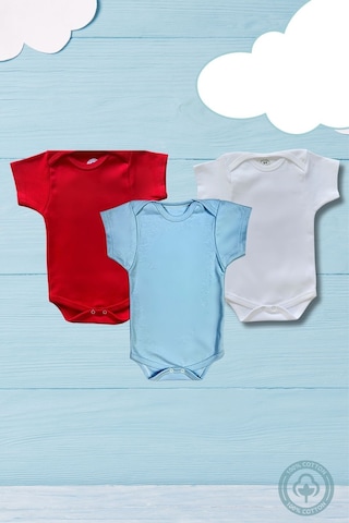 Betül Bebek Kısa Kollu 3'lü Organik Pamuk Çıtçıtlı Bebek Body&zıbın Kırmızı,mavi,beyaz Çok Renkli