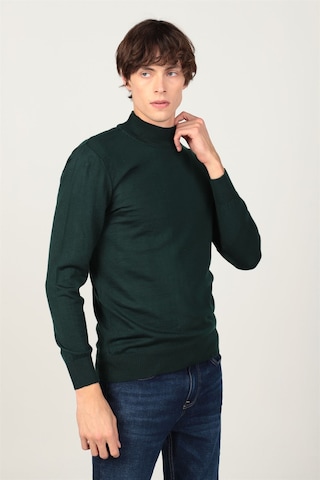 Tudors Slim Fit Dar Kesim Yarım Balıkçı Yaka Düz Erkek Kazak-25722 Yeşil