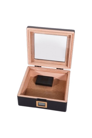 Premiumquality Siyah Camlı Sedir Küçük Humidor Puro Kutusu
