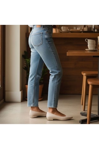 Ne&ve Shoes Bej Hakiki Deri Sivri Burun Şık Ve Rahat Günlük Babet