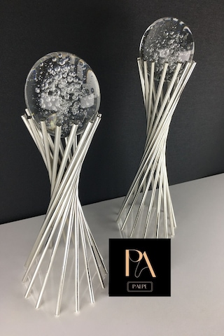 Gümüş K 2'li Ofis Metal Aksesuar Biblo Ev Salon Dekorasyon Obje