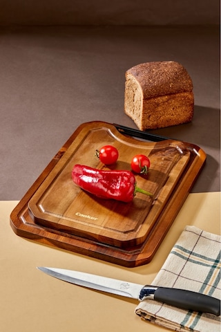 Cooker 2'li Lüx Akasya Ağacı Kesme Tahtası Kahverengi