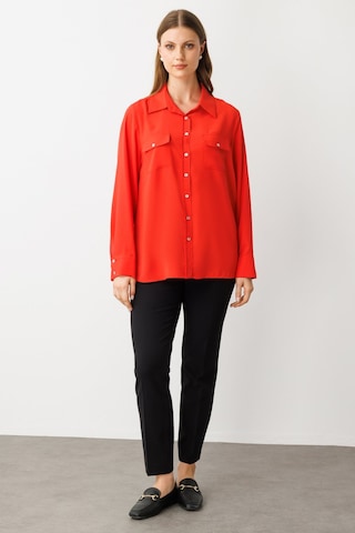 Ekol Kadın Büyük Beden Kapak Cepli Düğmeli Gömlek 3526 Mercan Mercan