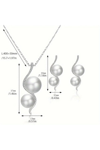 Worldshop Zirkon Taşlı 2 Sıra Beyaz İnci Gümüş Takı Seti, Ahşap Kutu İçerisinde
