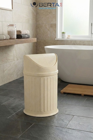 Vintage Sallanır Kapaklı Banyo Ve Mutfak Çöp Kovası - Dekoratif Pratik Kapak Tasarım Çöp Kutusu Krem
