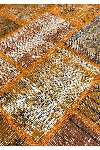 Modern Bohem Stil Vintage Halı Özel Tasarım Turuncu Patchwork Koleksiyonu Turuncu