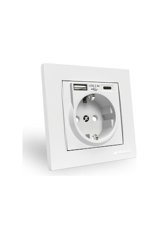 Rita Usb +type-c Li Topraklı Priz Beyaz Çerçeveli