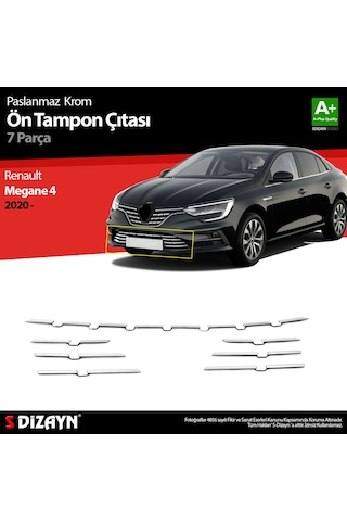 S-dizayn Renault Megane 4 Krom Ön Tampon Çıtası 8 Prç. 2020 Üzeri
