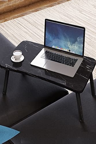 Renkli Laptop Sehpası Katlanabilir Yatak Koltuk Üstü Kahvaltı Bilgisayar Sehpası Siyah Mermer