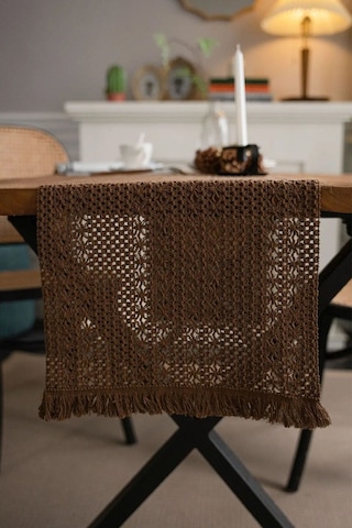 Pamuk Dantel Runner 35x145 Cm Masa Örtüsü Koyu Kahve