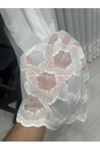 Tül Perde Etek İşleme Hexagon Desen 127565 Ekru