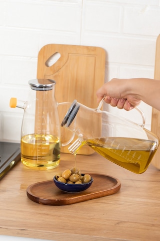 Porsima 2092 Metal Kapaklı Vakumlu Ölçekli Borosilikat Cam Yağdanlık Yağlık Sirkelik 1000ml Şeffaf