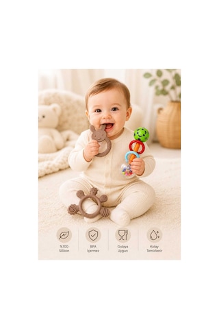 3lü Çıngıraklı Diş Kaşıyıcı Set Kahverengi