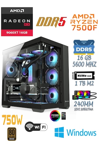 Apphirex Prime 95X R5-7500F 16 GB 1 TB SSD 16 GB RTX5060  W11P Masaüstü Oyuncu Bilgisayarı